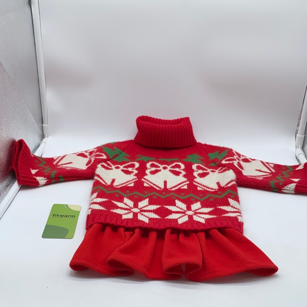 Fitwarm Red Christmas Festive Knit Dog Sweater Dress Bells Snowflakes Size Large